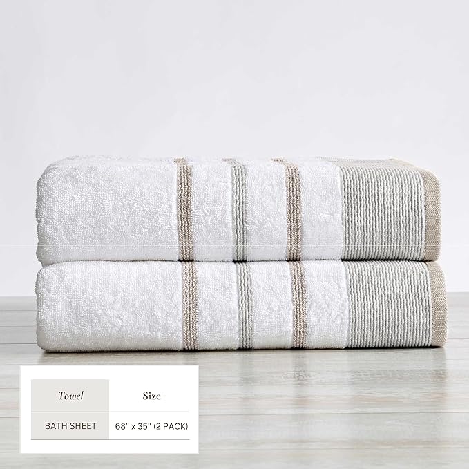 Great Bay Home Decorative Oversized Bath Sheet Set - Cotton 2 Pack 68x35 Extra Large Towels - Durable Towels for Bathroom Decor (Glacier Grey/Cappuccino)