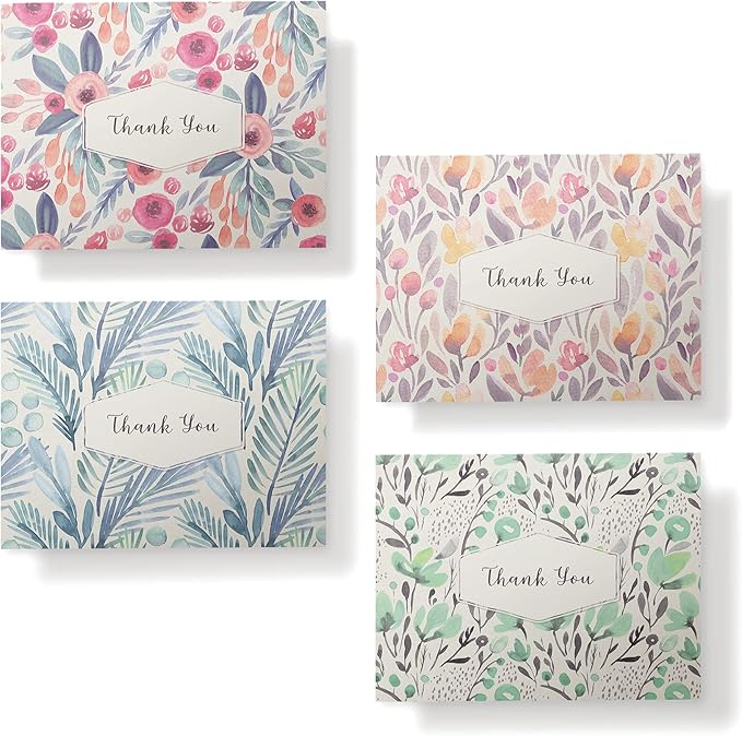 Twigs Paper Thank You Card Set - 12 Assorted Greeting Cards For All Occasions - Thank You Cards with Envelopes - Appreciation Cards - Eco Friendly - Made In USA - 5.5 x 4.25 Inch Size - Floral Themed