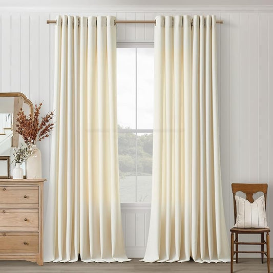 Grommet Linen Curtains 96 Inches Long 2 Panels Set for Living Room Sliding Glass Door Light Filtering Drapes 96 Inch Length Neutral Farmhouse Beige Cream Colored Semi Sheer Curtain for Office 52x96