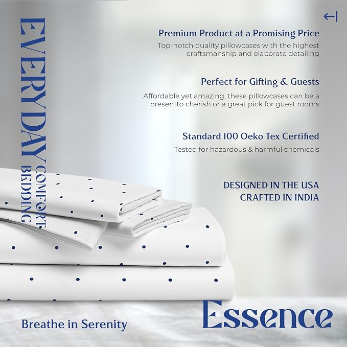 Mayfair Linen 100% Organic Cotton Printed Sheets Full Size - Percale Weave Cotton Full Size Sheet Set (4 PC, Navy Polka Dot), Soft & Crisp, GOTS Certified, Cooling Sheets, 16" Deep Pocket