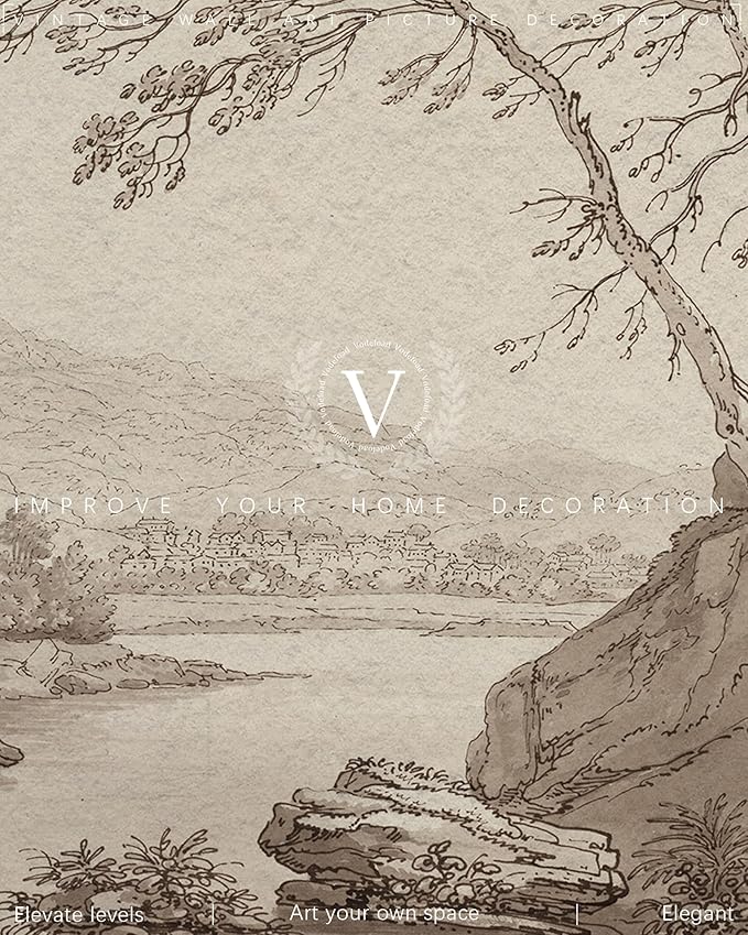 Vodefoad Vintage Neutral Landscape Wall Art Farmhouse Sketch Tree Minimalist Drawing Canvas Wall Decor Retro Antique Nature Art Pictures for Gallery Home Bedroom Farmhouse Bedroom - 8x10Inch Unframe