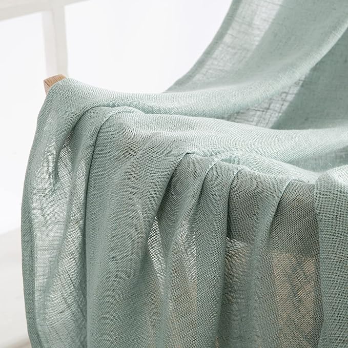 MIULEE Sea Green Linen Curtains 72 Inch Length for Bedroom Living Room, Soft Thick Linen Textured Window Drapes Semi Sheer Light Filtering Back Tab Rod Pocket Burlap Look Aqua Decor, 2 Panels