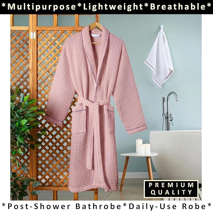 PÜSKÜL Luxury Waffle Robe for Women & Men - Natural 100% Turkish Cotton Bathrobe - Housecoat Womens & Housecoat Mens
