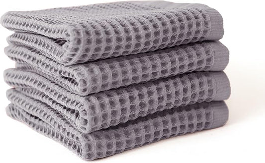 Premium Waffle Hand Towels Pack of 4 Extra Large 20x35 inch - 100% Turkish Cotton, Waffle Weave, Quick Dry, Lint Free, Super Absorbent, Thin Hand Bath Towel (Gray, Set of 4 Hand Towels)