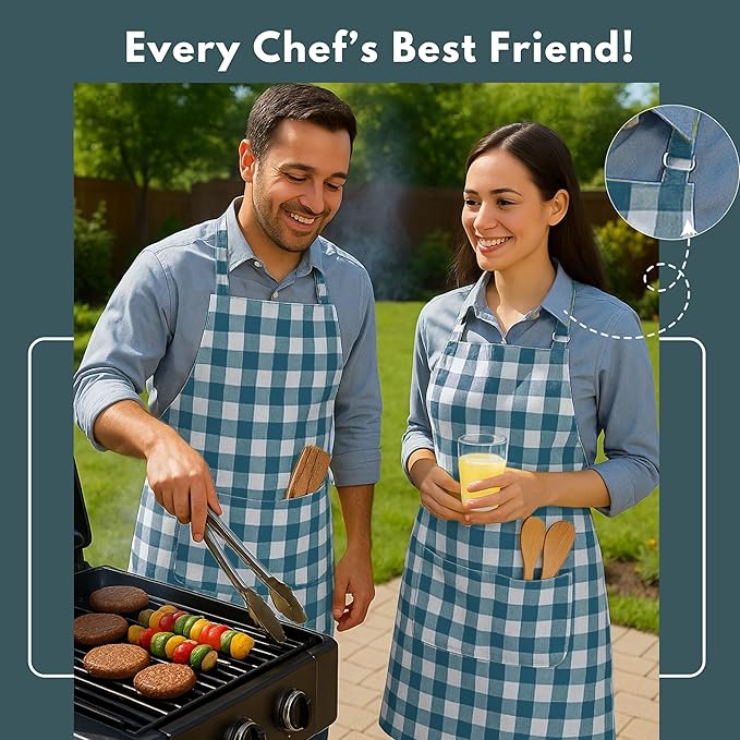 Native Fab Kitchen Apron 2 Pack - 100% Cotton Adjustable, Durable Apron with Pockets, Perfect for Cooking, Baking, Grilling