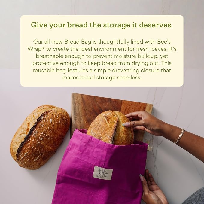 Bee’s Wrap Beeswax Bread Bag - 2 Meadow Magic Reusable Beeswax-Lined Bread Storage Bags - Breathable & Sustainable Homemade Bread Saver - Plastic Free Eco-Friendly Alternative