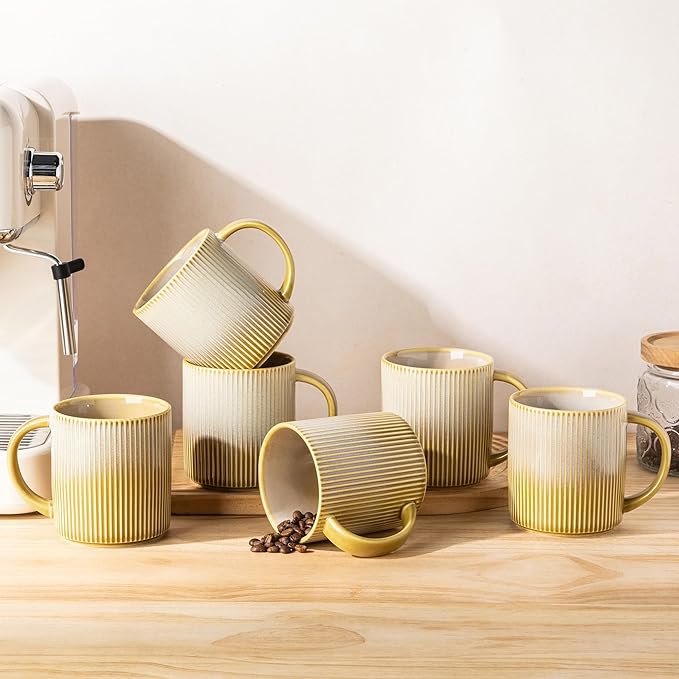 theterra Ceramic Coffee Mugs Set of 6, 14.2oz Handmade Coffee Cups with Handle for Latte, Tea, Milk, Beer, Hot Cocoa, Autumn Haze
