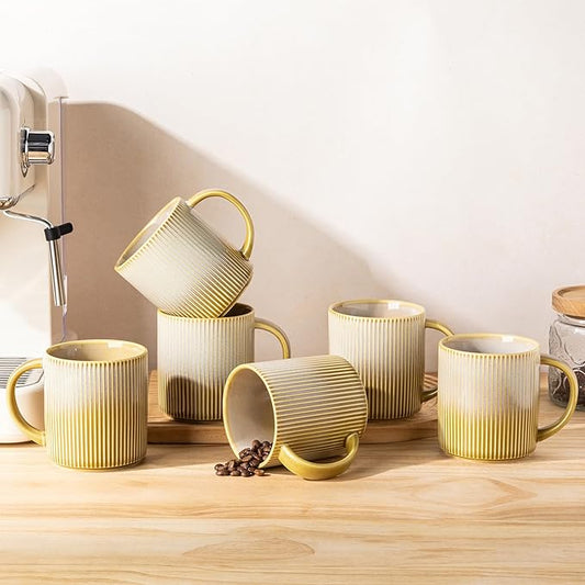 theterra Ceramic Coffee Mugs Set of 6, 14.2oz Handmade Coffee Cups with Handle for Latte, Tea, Milk, Beer, Hot Cocoa, Autumn Haze