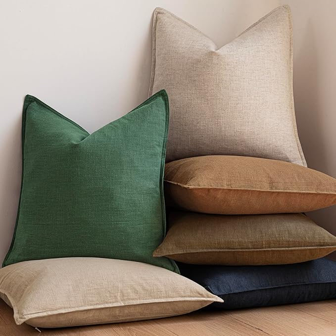 Foindtower Set of 2, Decorative Linen Soild Throw Pillow Covers Soft Accent Euro Cushion Case Farmhouse Neutral Pillowcase for Chair Couch Sofa Bedroom Living Room Home Decor 22 x 22 Inch Pine Green
