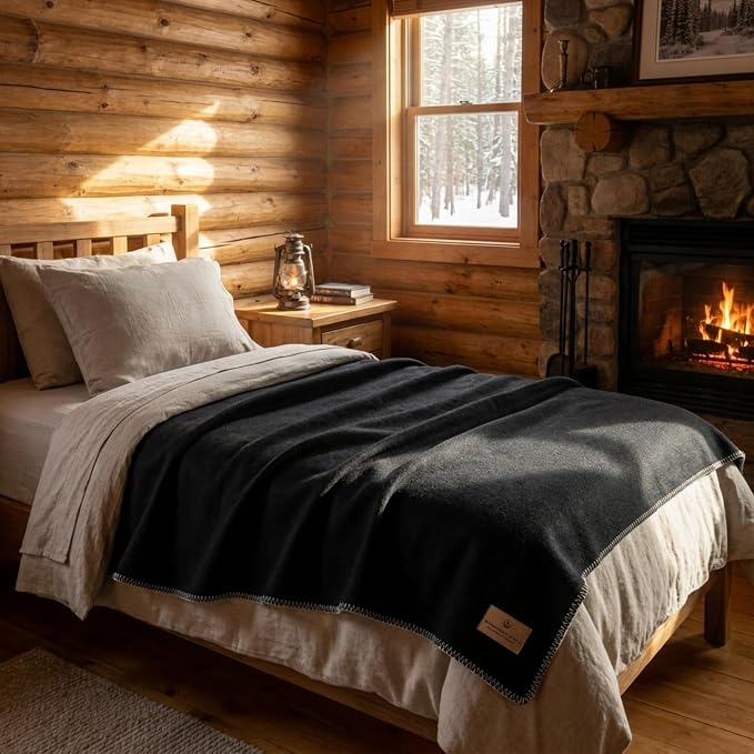 Whispering Winds 100% Wool Blanket, Premium Twin Size (62"x84") | Soft, Warm, Thick, Comfortable, For Bed, Couch, Home, Car, Camping, Outdoors, Survival