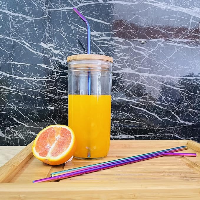 12 Inch Colorful Stainless Steel Straws, 8pcs Ultra Long Reusable Rainbow Color Metal Drinking Straws with Silicone Tips and Cleaning Brush for Big Tumblers