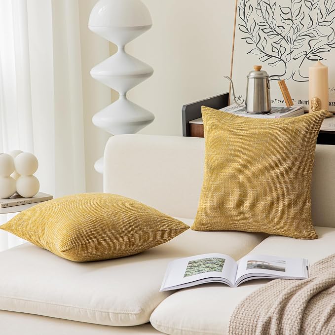 Kevin Textile Faux Linen Square 2 Tone Woven Throw Pillow Sham Cushion Case Covers for Car/Couch Use, 22-inch(2 Packs, Honey Yellow)