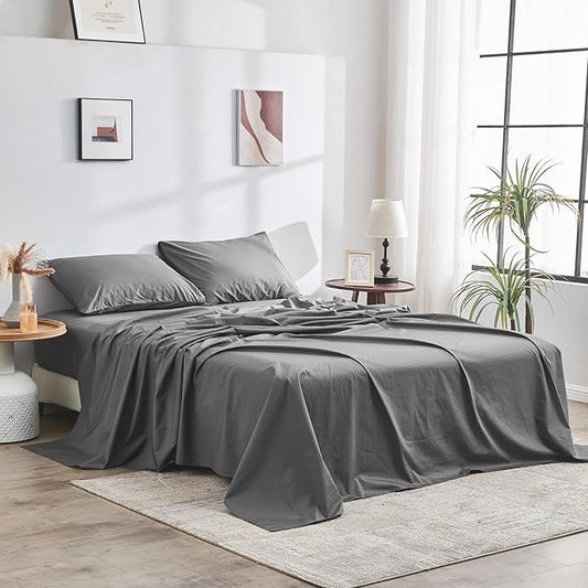 DOZ 100% GOTS Certified Organic Cotton Sheet Set, Crisp Percale Weave, Long Staple, Breathable, Matte Finish, Hotel Style, Durable, 3pc – 2 Pillowcases 1 Fitted (Storm, Cal King)