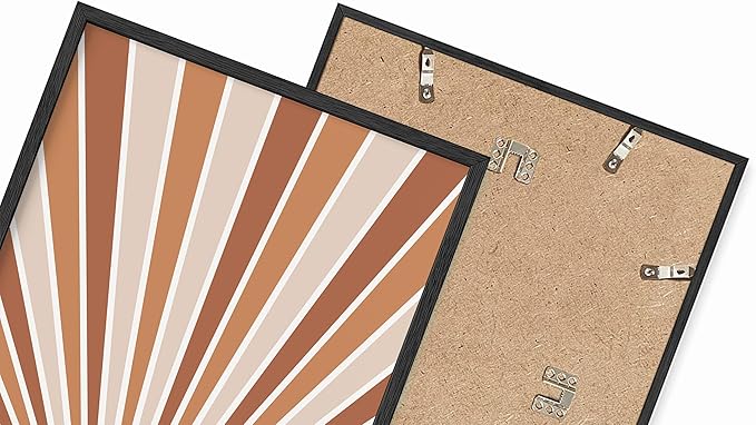 Boho Rising Sun Wall Art Sunburst Rays Earth Tones Terracotta Mid Century Modern 12x16 Inch Oak Wood Black Framed Minimalist Landscape Sunshine Print for Nursery Decor