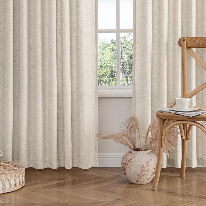 MIULEE Non-See-Through Privacy Linen Curtains 2 Panels, Light Filtering Window Curtains Farnhouse Textured Back Tab Semi Sheer Drapes for Bedroom Living Room, 52 x 84 Inches Long, Linen