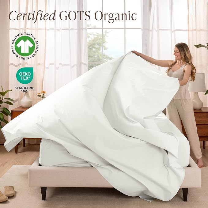 Bare Home 100% Organic Cotton Twin XL Sheet Set - Crisp Percale Weave - Lightweight & Breathable - Bedding Sheets & Pillowcases (Twin XL, Cream)