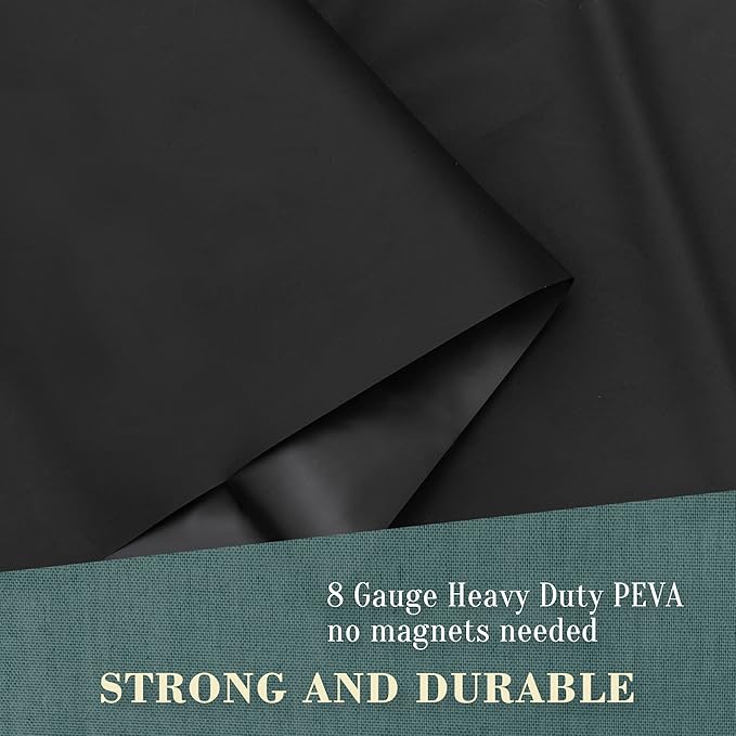 No Hook PEVA Shower Curtain or Liner - 8G Heavy Duty Black Bathroom Shower Curtain No Hooks Required, Waterproof Plastic & PVC Free, Standard Size 71 x 74, Black