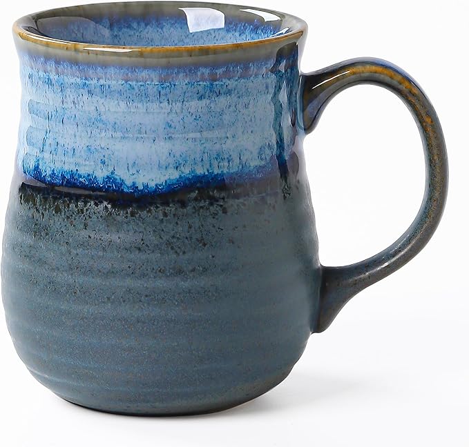 23 oz Large Ceramic Coffee Mugs, Handmade Cup with Large Handle, Big Tea and Coffee Cups for Office and Home, Microwave and Dishwasher Safe (Blue Grey)