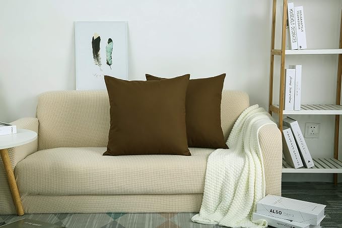 TangDepot Cotton Solid Throw Pillow Covers, 18" x 18" , Coffee, 1 Count (Pack of 1) | 100% cotton, same-color zip, machine wash & air dry. For living room, bedroom, office, car. 42 colors, 228 sizes. Cover only.