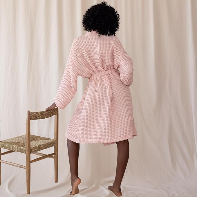 Womens Kimono Waffle Robe - Lightweight 100% Turkish Cotton Housecoat for All-Day Lounging - Bathrobe for Shower