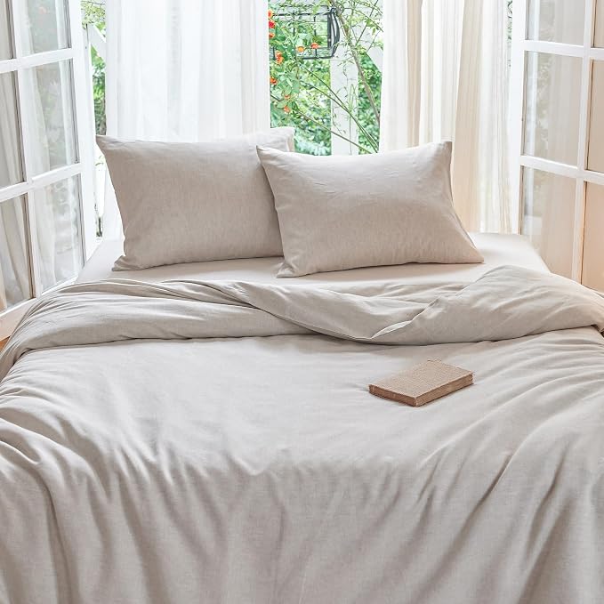 Simple&Opulence Linen Duvet Cover Set King Size - French Linen Cotton Woven Blend in Natural Beige, 3 Pieces (1 Comforter Cover 104x92” + 2 Pillowcases), Soft & Breathable All-Season Farmhouse Bedding
