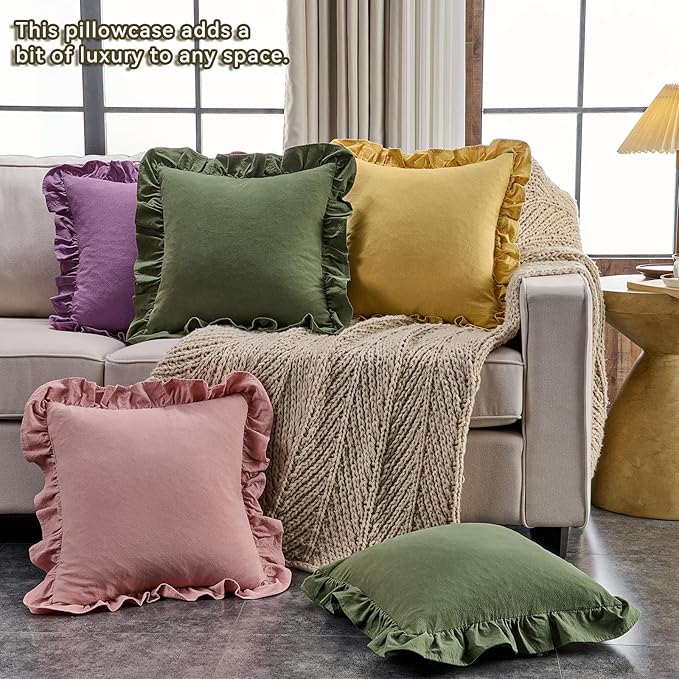 AmHoo Pack of 2 Throw Pillow Covers 100% Cotton Pre Washed Ruffle Decorative Pillowcase Cushion for Couch Sofa Bedroom 18 x 18-Inch Iris Orchid