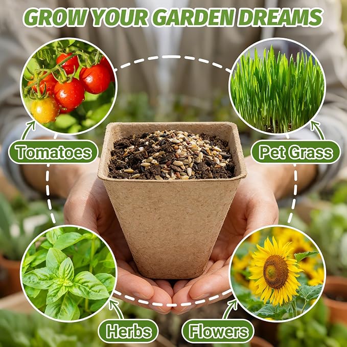 60Pcs 3.1 Inch Square Peat Pots - Nursery Pots with Drainage Holes for Seedlings - Biodegradable Seed Starting Pots with 60Pcs Plant Labels for Garden Plants