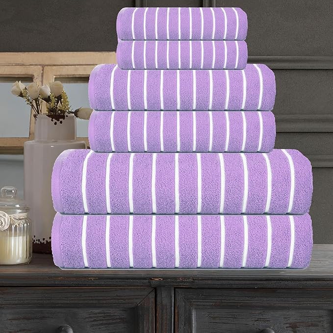 CASA COPENHAGEN Ecstatic 6Pcs 100% Egyptian Cotton Large Designer Towels Gift Set- Lavender, 600GSM, 2Bath 2Hand 2Washcloths, Bath Towels for Bathroom Set for Women & Men
