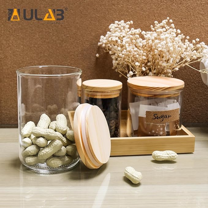 ULAB 3.5mm Thick Glass Food Container Set with Lid, 6 Pack Multi Size Clear Storage Jar, Glass Airtight Canisters set for Cookie, Candy, Coffee Beans, USJ1009