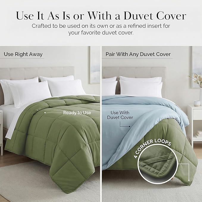 Southshore Fine Living, Inc. Twin Comforters, Oversized Bedding, Down-Alternative Sage Green Comforter Twin Size, Fluffy Comforter, Easy Care, Pet Hair Resistant Bedding, Sage Green Comforters