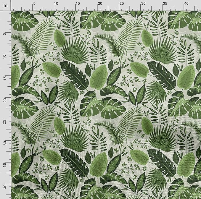 Soimoi Heavyweight Cotton Poplin Fabric Material, Green - Leaves Printed - 42" Inch Width, Natural Cotton Material for Quilt Making, Dresses, Skirts, Pajamas, Pillowcases, Tablecloths, Kurtis, 1 Yard