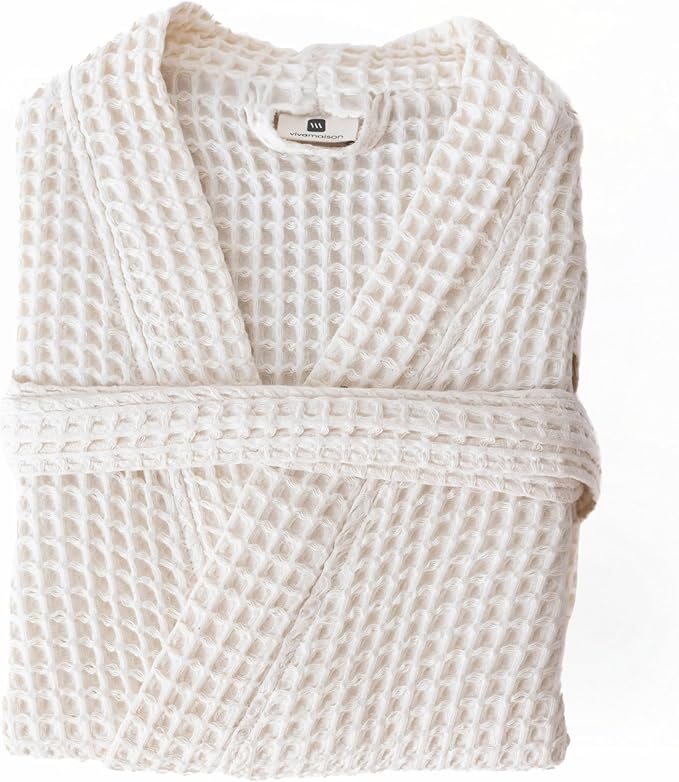 Womens Kimono Waffle Robe - Lightweight 100% Turkish Cotton Housecoat for All-Day Lounging - Bathrobe for Shower