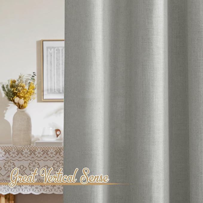 NICETOWN Linen Gray Sheer Curtains for Bedroom, Rod Pocket & Back Tab Flax Linen Burlap Semi Sheer Eclectic Window Treatments Privacy with Light Filtering for Boys Room, W52 x L90
