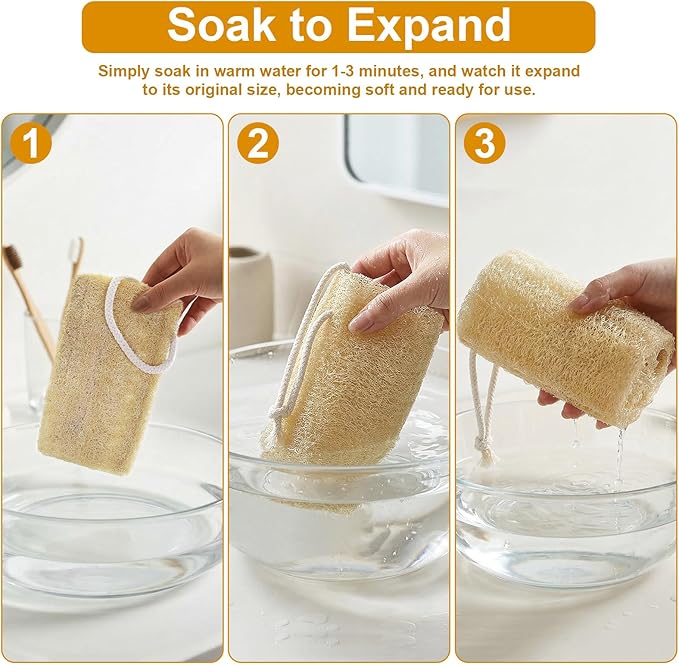Natural Loofah Sponge (2 Pcs), 6“ Organic Loofah Eco Friendly 100% All Natural Biodegradable luffa Cleaning Exfoliating Body Scrubber Egyptian Loofa for Deep Clean Real loofah Bath Shower Men Women
