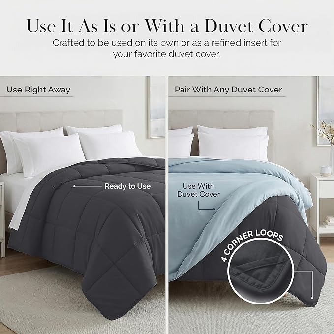 Southshore Fine Living, Inc. Comforter Full Size, Queen Size Duvet Insert for Guest Room, Soft & Fluffy Bedding for Queen Bed, Cozy Down Alternative Comforter Hotel Quality, Slate Grey Comforters