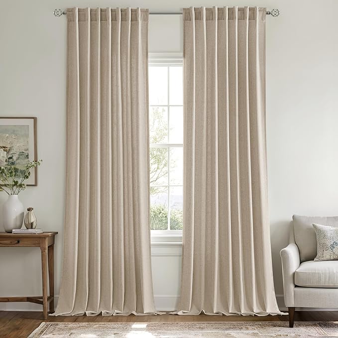 MIULEE Non-See-Through Privacy Linen Curtains 2 Panels, Light Filtering Window Curtains Farnhouse Textured Back Tab Semi Sheer Drapes for Bedroom Living Room, 52 x 96 Inches Long, Taupe