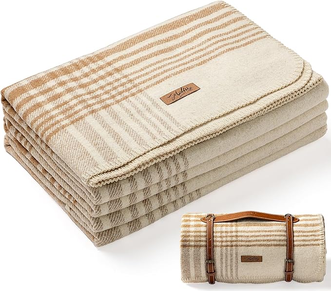 Molithe 100% Wool Blanket, 62" x 86", Warm, Thick, Washable, Military | Great for Camping, Outdoors, Sporting Events, Survival Kits WalnutBrown