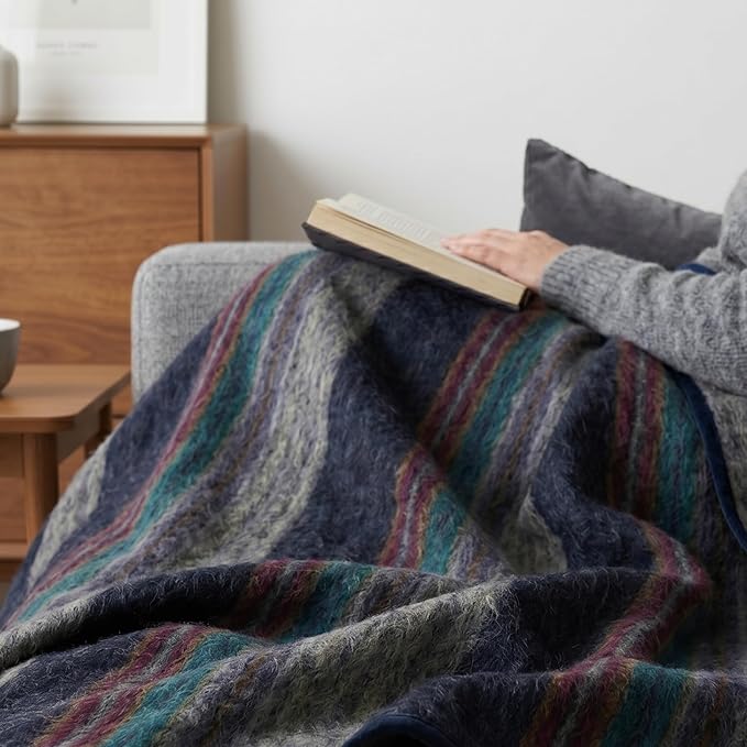 Alpaca Wool Throw Blanket | Warm, Ultra-Soft, 85" x 65" | Breathable, Non-Itchy Blanket-Throw | Hypoallergenic and Beautiful Fabric (Dark Blue)