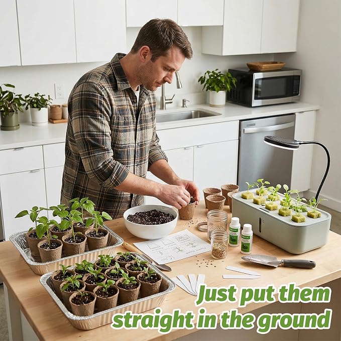 60Pcs 3.1 Inch Peat Pots - Nursery Pots with Drainage Holes for Seedlings - Biodegradable Seed Starting Pots with 60Pcs Plant Labels for Garden Plants