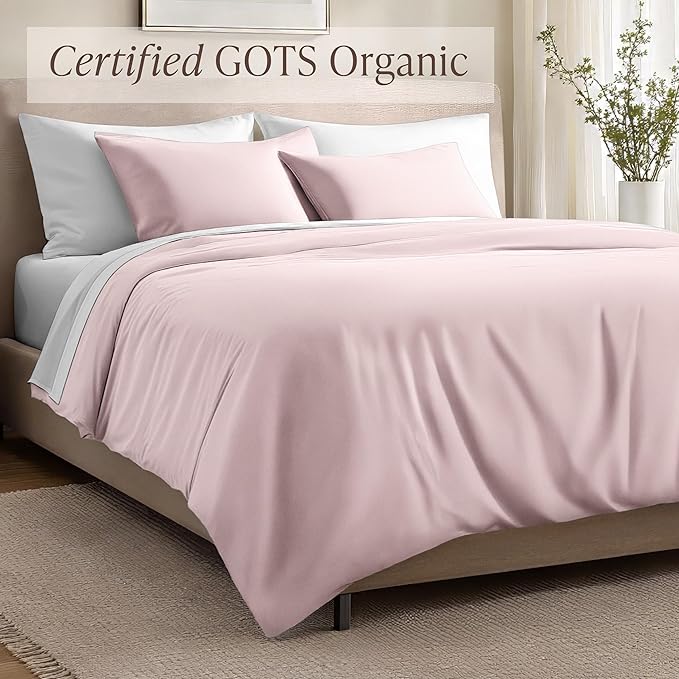 Bare Home 100% Organic Cotton Sateen Duvet Cover Set - Extra Long Size - 400 Thread Count - Smooth Sateen Weave - Warm & Luxurious - Duvet Cover (Twin/Twin XL, Dusty Pink)