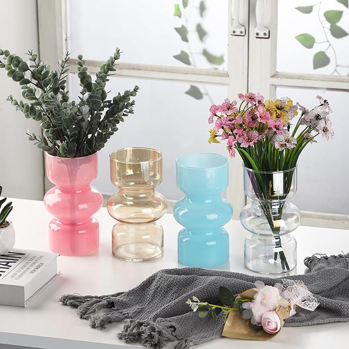VanEnjoy Amber Glass Hydroponic Vase, Colored Glass vase Flower, Three-Layer 7 inch Cylinder vase for Home Décor, Modern Glass Vase for Home, Office, Wedding