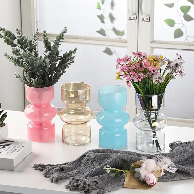VanEnjoy Milky White Glass Hydroponic Vase, Colored Glass vase Flower, Three-Layer 7 inch Cylinder vase for Home Décor, Modern Glass Vase for Home, Office, Wedding
