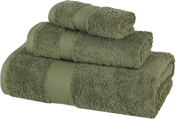 Superior 100% Organic Cotton 3-Piece Towel Set, 1 Bath Towel, 1 Hand Towel, 1 Face Towel/Washcloth, Daily Use, Bathroom, Guest Bath, Absorbent, Home Essentials, Oregon Collection, Forest Green