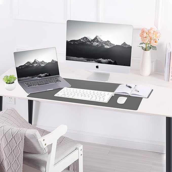 AFIING Cork Desk Mat 35.4" x 17", Dual-Sided Natural Cork & PU Leather Desk Pad, Non-Slip Waterproof Large Mouse Pad for Office, Home & Gaming (Dark Grey)