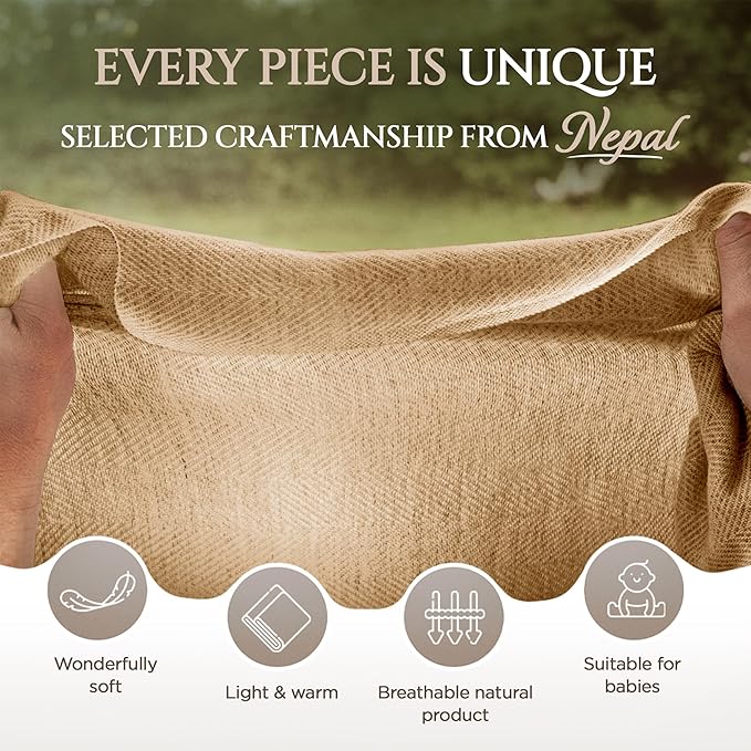 Cashmere Blanket – Hand Woven 100% Pure Wool Throw Blanket, 135 x 270 cm – Fine Herringbone Pattern Cozy, and Soft Blanket for Bed, Sofa, or Couch - Made in Nepal