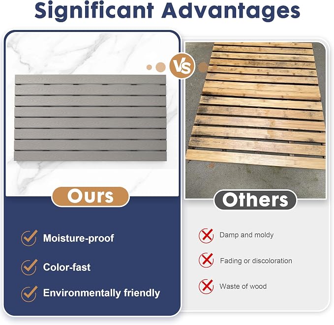 Bamboo-Design Bath Mat, Heavy Duty HDPS Plastic, 31.5"x18", 400lb Support, 100% Waterproof & Fadeproof, Superior to Real Bamboo for Bathroom Shower Spa Sauna Poolside Outdoor (Gray Color)