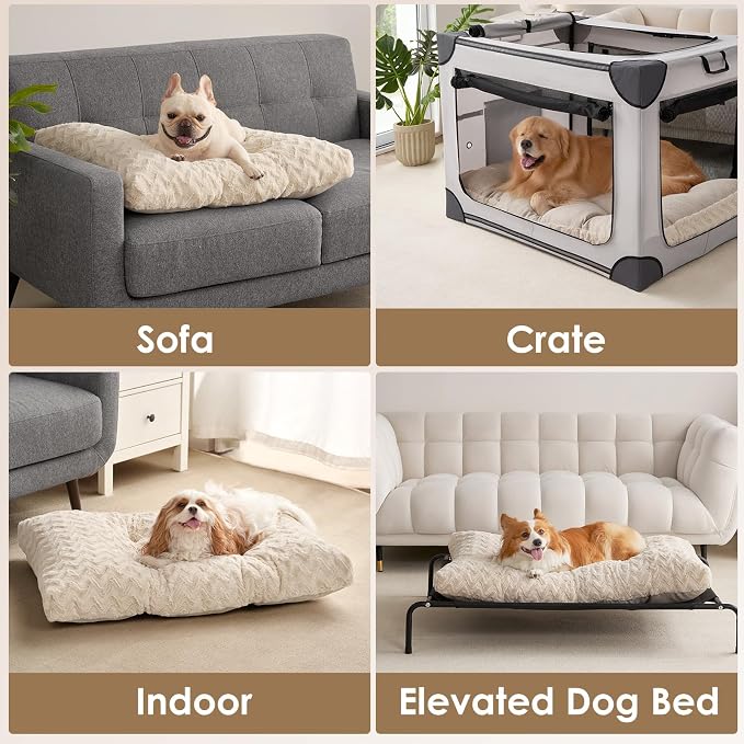 EHEYCIGA Washable XL Dog Bed for Crate 41x27 Inch, Kennel Pad for Extra Large Dogs Up to 65 lbs, Plush and Comfy Pet Sleeping Mat, Beige