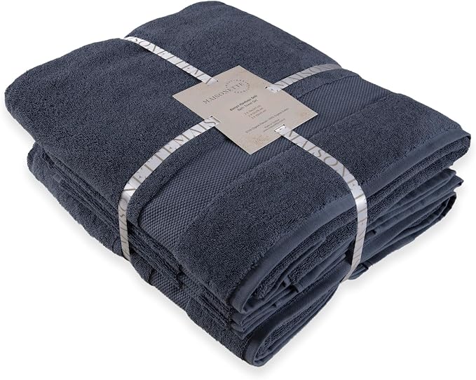 Maisonette Elegance 100% Organic Cotton Turkish Bathroom Towels Set, Soft & Absorbent, Ideal Quick Dry Large Luxury Bath Sheets, Hand Towels & Washcloths for Shower (6 Pack), Dark Blue (Mineral)