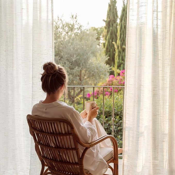 NICETOWN Semi Sheer Linen Curtains 84 inches Long 2 Panels Set for Bedroom, Rod Pocket & Back Tab Privacy with Light Filtering Window Treatments Airy & Breathable for Living Room, W52 x L84