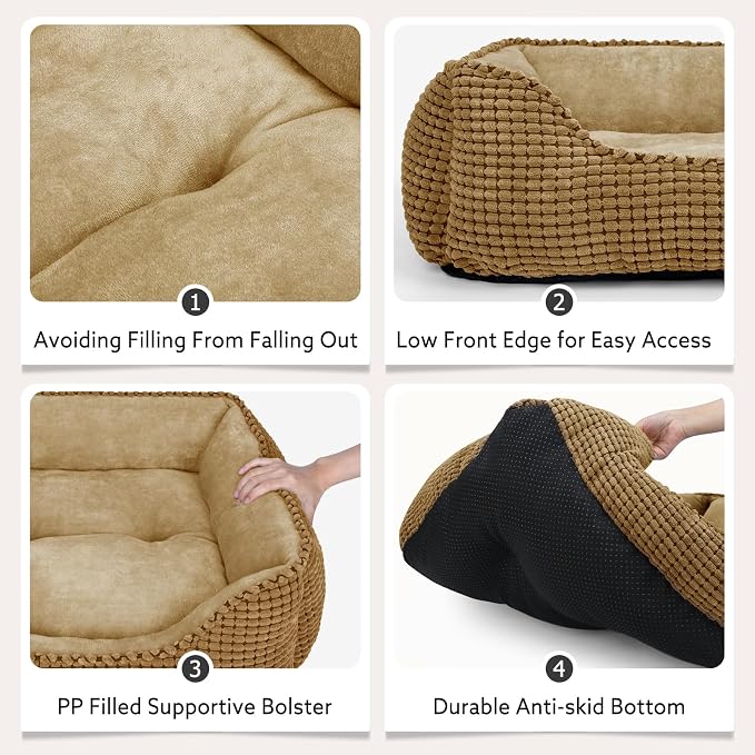MIXJOY Rectangle Washable Orthopedic Dog Bed for Small, Medium and Large Dogs, Soft Calming, Sleeping Puppy Bed Durable Pet Cuddler with Anti-Slip Bottom, S (20"x19"x6")